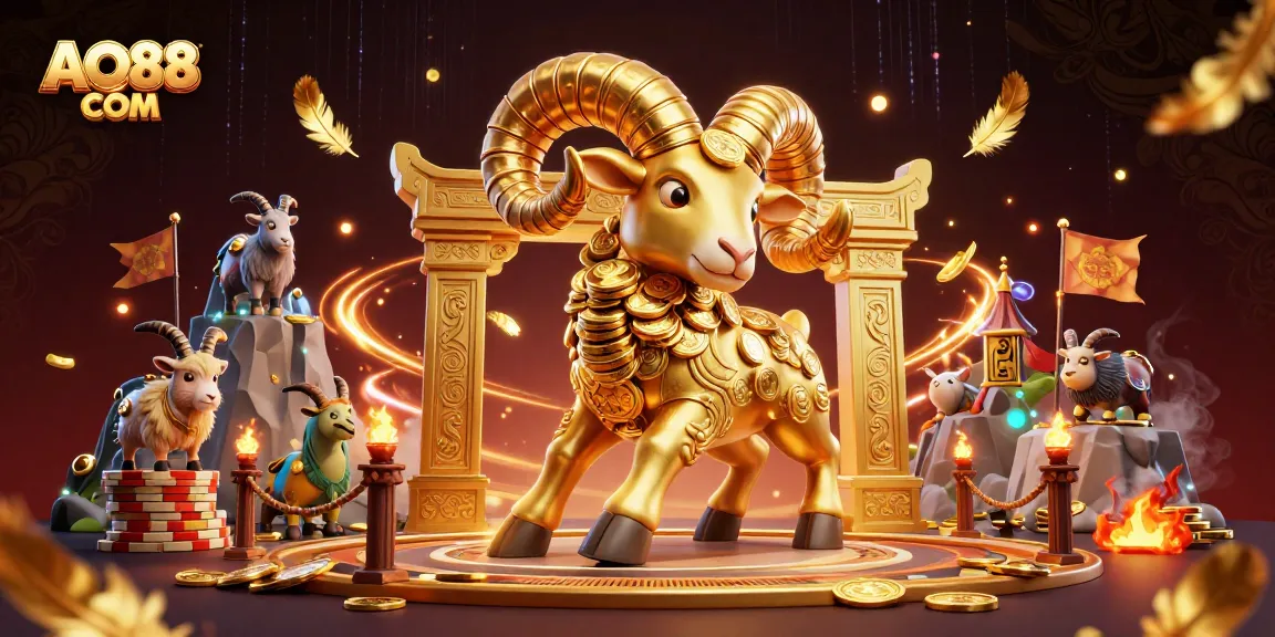 Experience thrilling action at AO88 COM with a golden ram charging through a lavish gaming arena.