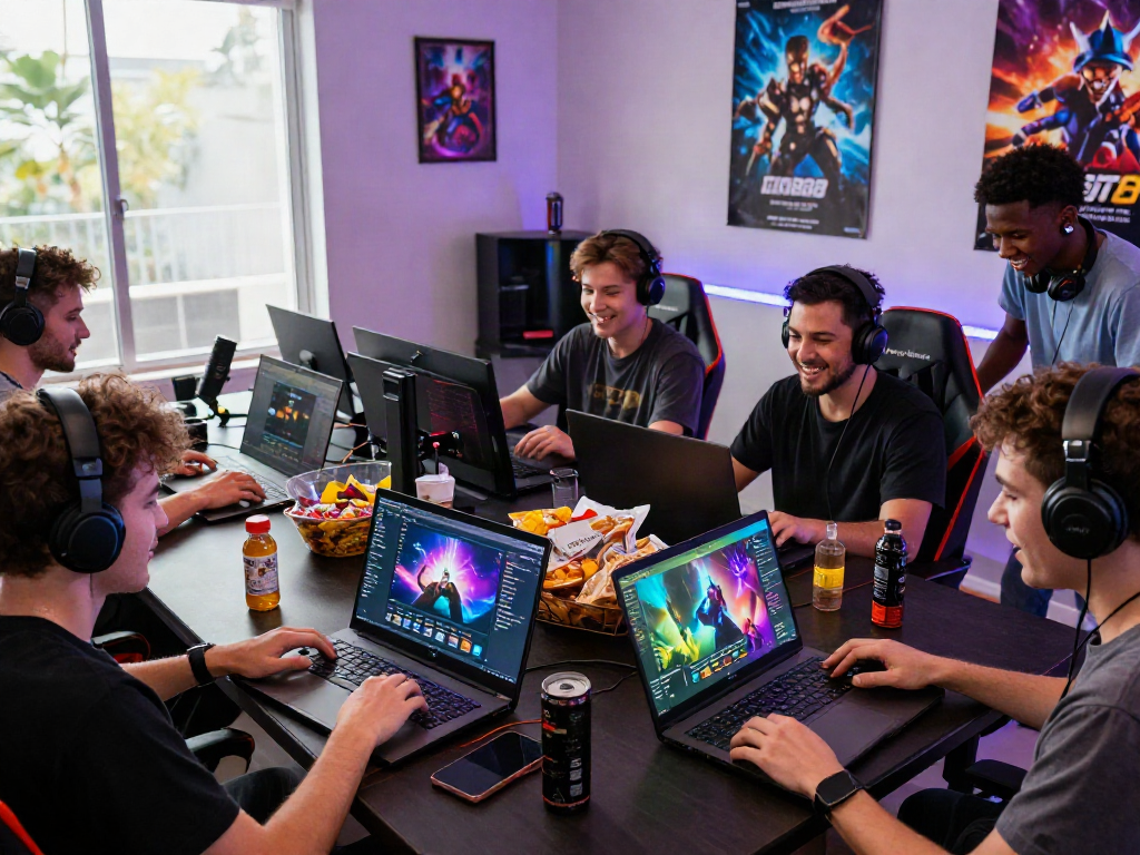 Participants enjoying DA88 online gaming experience with vibrant screens and modern setup.