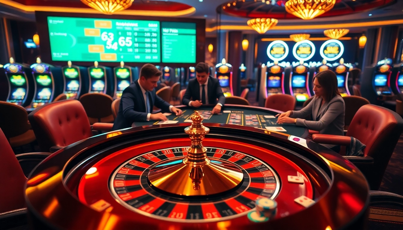 Casino players enjoying thrilling games at 65A with vibrant tables and exciting odds.