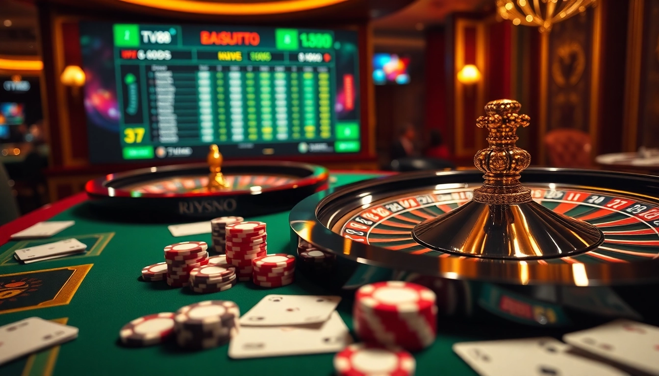 Experience exciting gameplay with high-quality poker chips and roulette at tv88.page's luxurious casino.