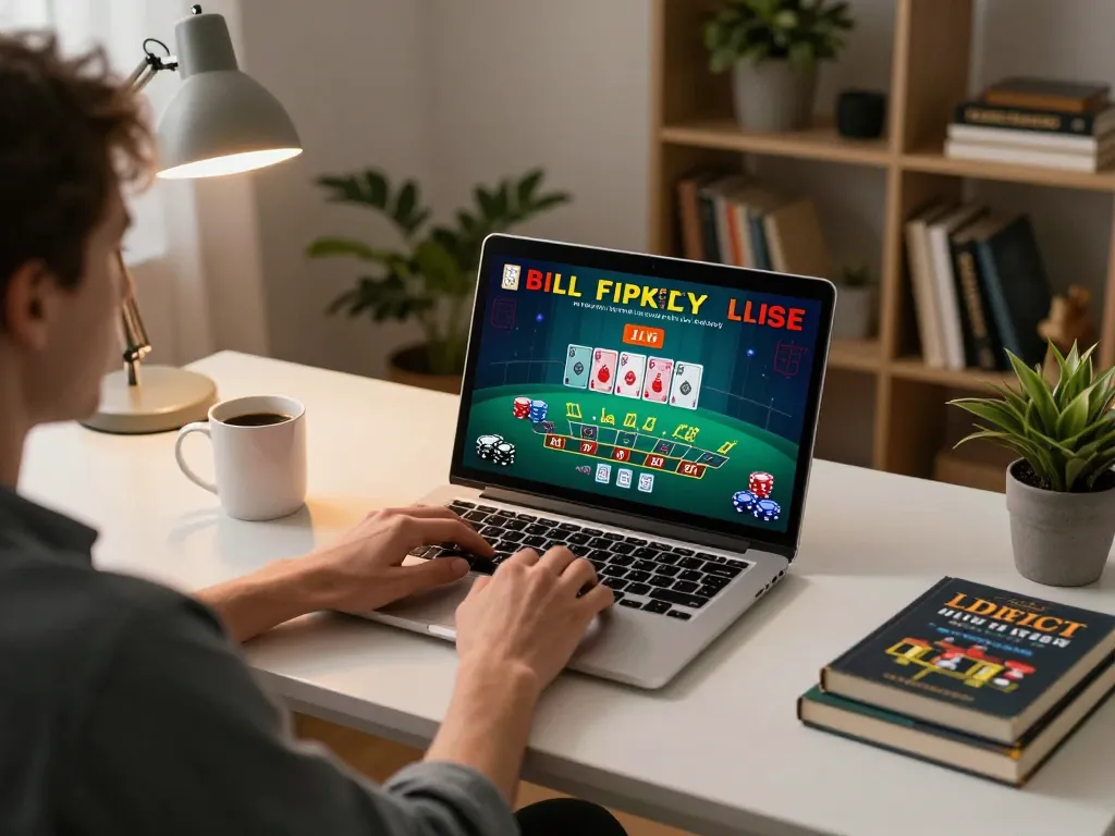 Engaging in NOHU90 blackjack strategy at home using a laptop, showcasing live casino gameplay.