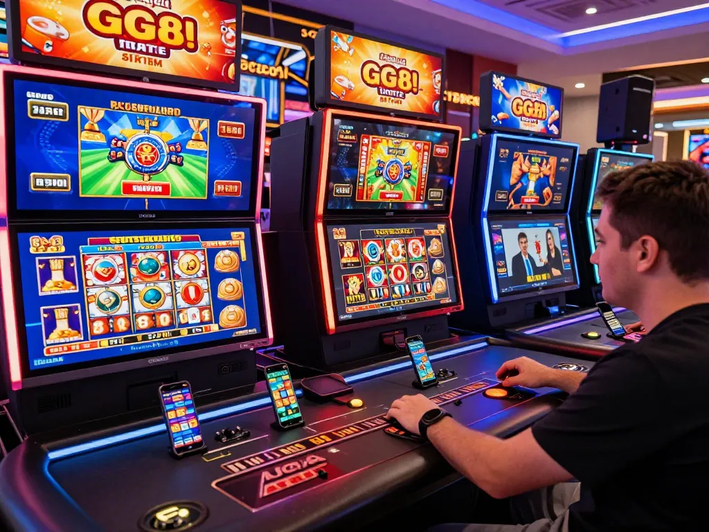 Engaging online gaming scene at gg88.com with players enjoying various games on multiple devices, showcasing vibrant graphics and promotions.