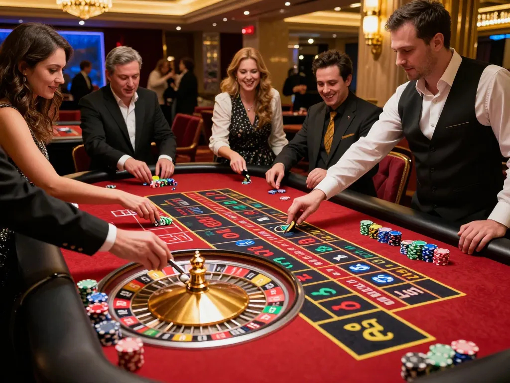 Watch players engaging in high-stakes roulette at a vibrant casino table featuring bu88.