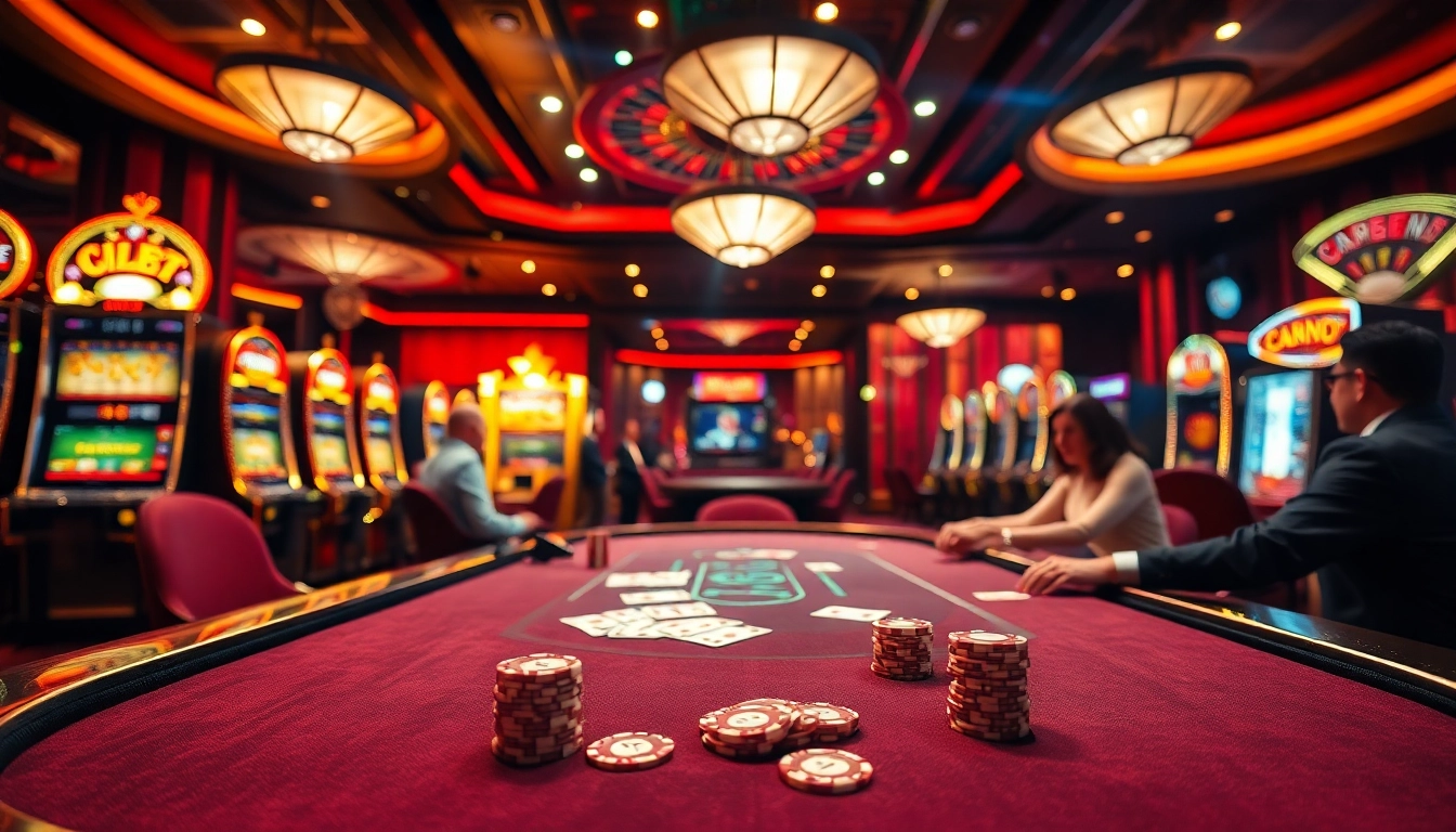 Exciting poker play at DEBET casino featuring vibrant casino tables and dynamic gaming atmosphere.