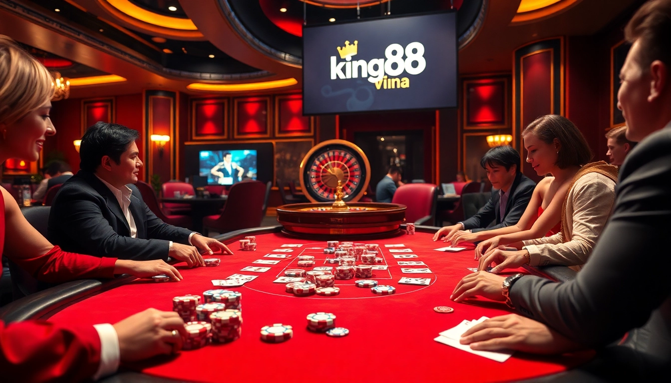 Experience thrilling gameplay at king88 vina with poker chips and cards on an elegant casino table.
