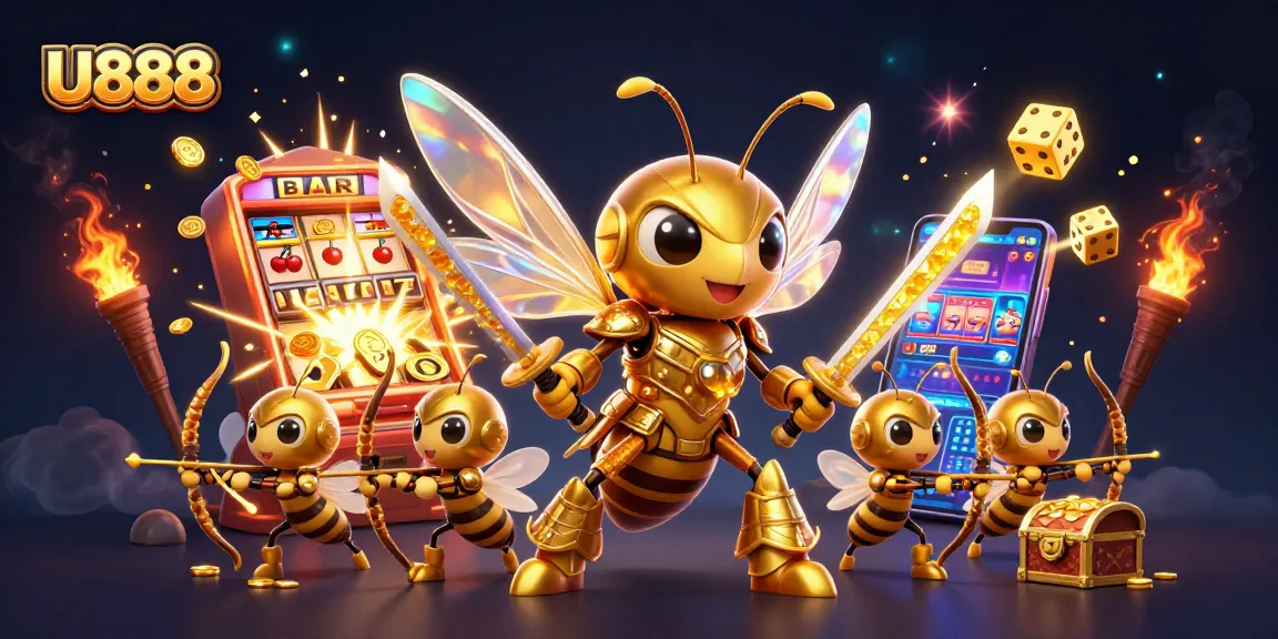 Experience the excitement of U888 with vibrant gaming elements and a thrilling jackpot scene.