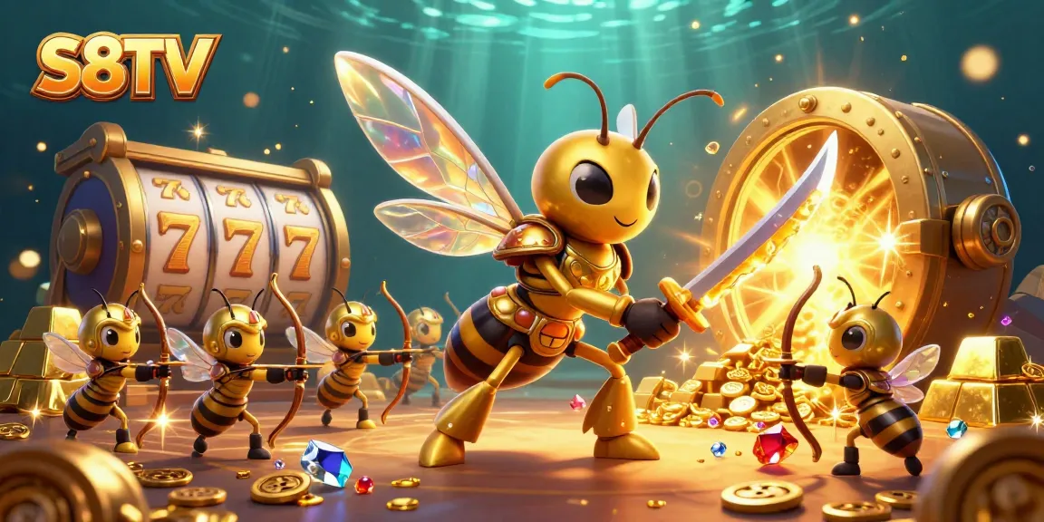 S8TV showcases a vibrant casino scene with golden hornet samurai and treasure, engaging players.