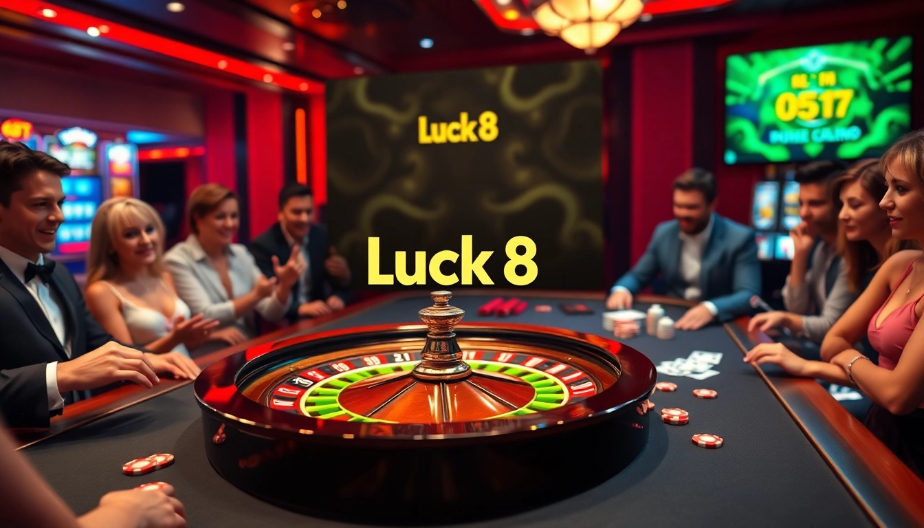 Luck8 casino scene showcasing vibrant roulette action and excited players.