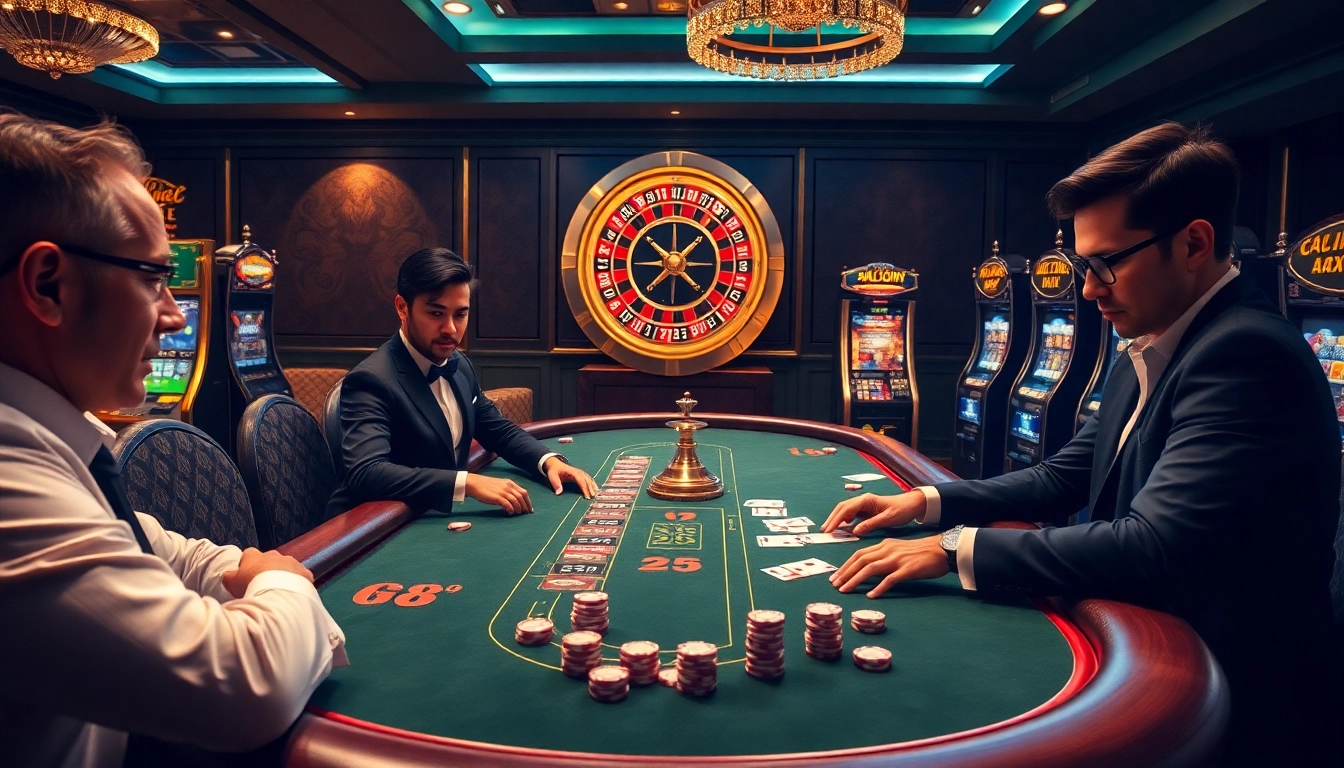 G28 gambling table with excited players and poker chips during a high-stakes game.