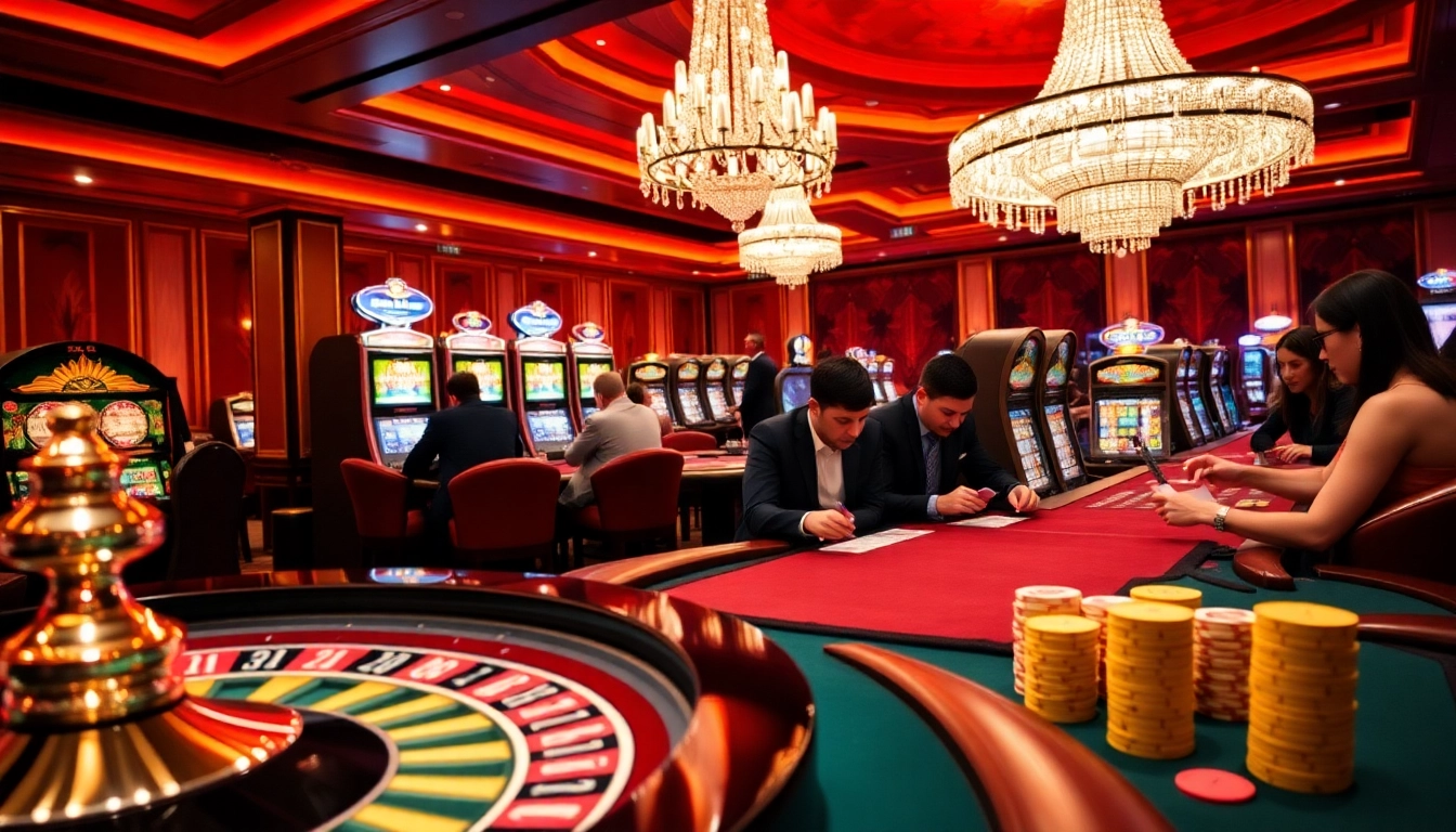 SODO CASINO gaming atmosphere featuring players at roulette and vibrant slot machines.