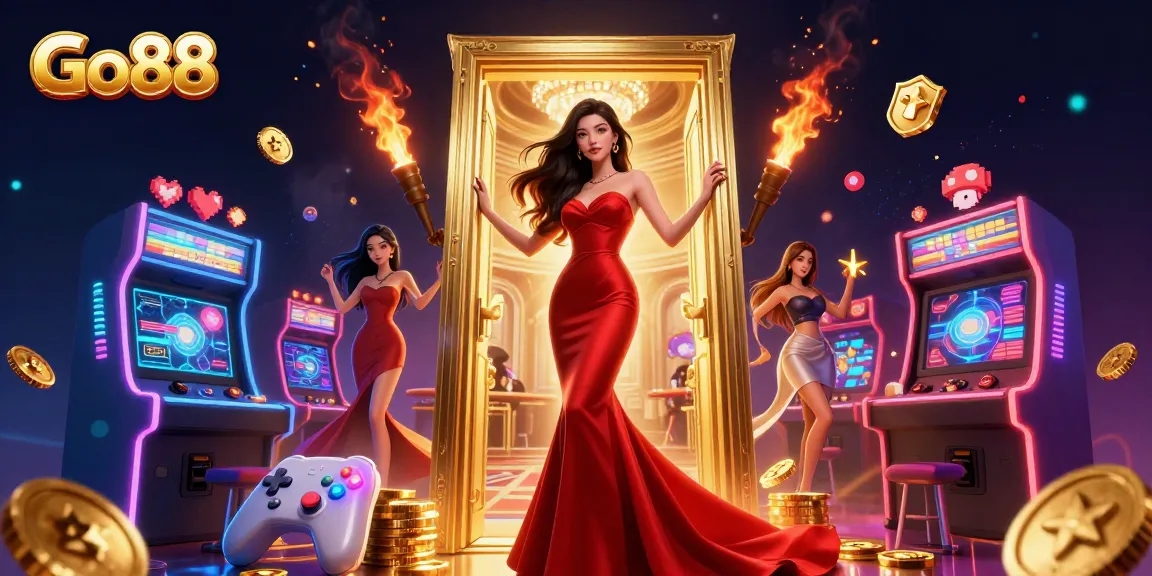 Win big at Go88 with a dynamic casino scene featuring a stunning woman in a luxurious setting.