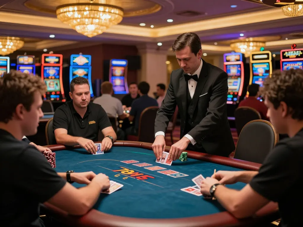 Players enjoying poker at 78win casino, showcasing the excitement of gambling in a vibrant atmosphere