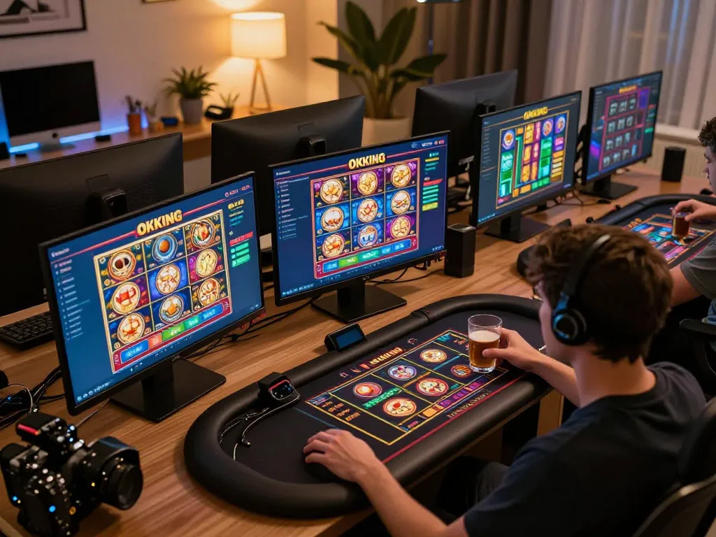 Person engaged in online gaming with OKKING app, showcasing vibrant gameplay and strategic decision-making.