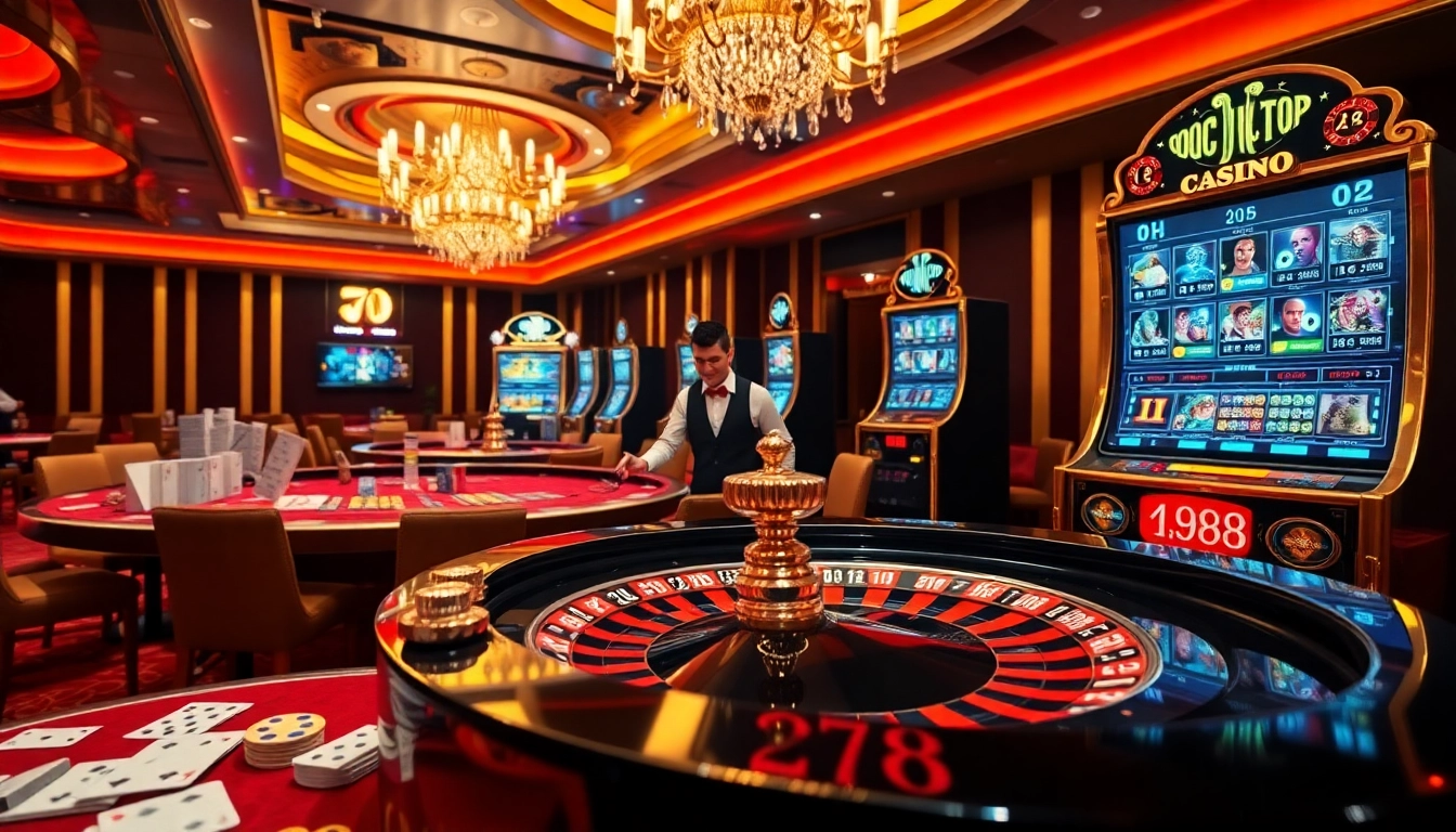 Experience the thrill of QQ88 with a vibrant casino scene, featuring a professional dealer at a roulette table.