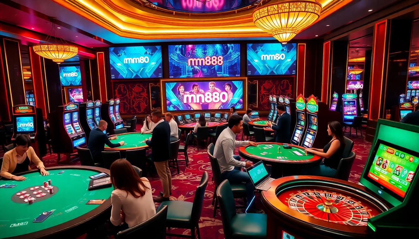 Play exciting casino games at mm88-mm888, featuring vibrant tables and engaging players.
