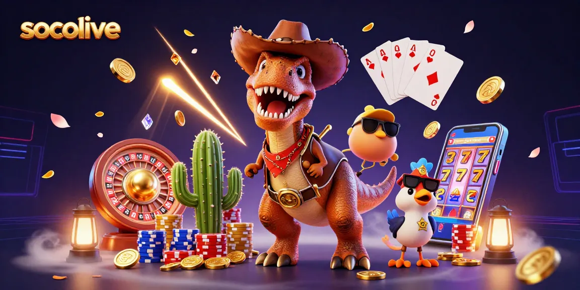 Experience socolive football streaming with vibrant 3D characters amid casino elements, dynamic energy and rich visuals.