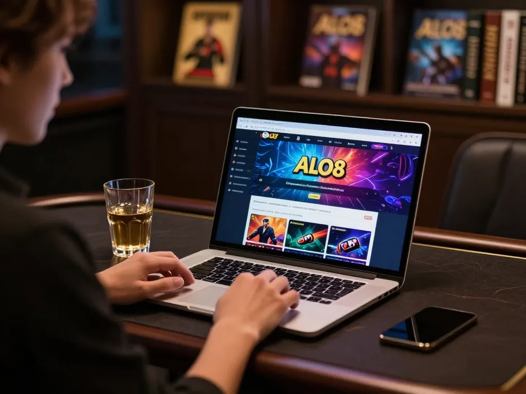 ALO8 player enjoying online gaming at home, focused on strategy and bankroll management.