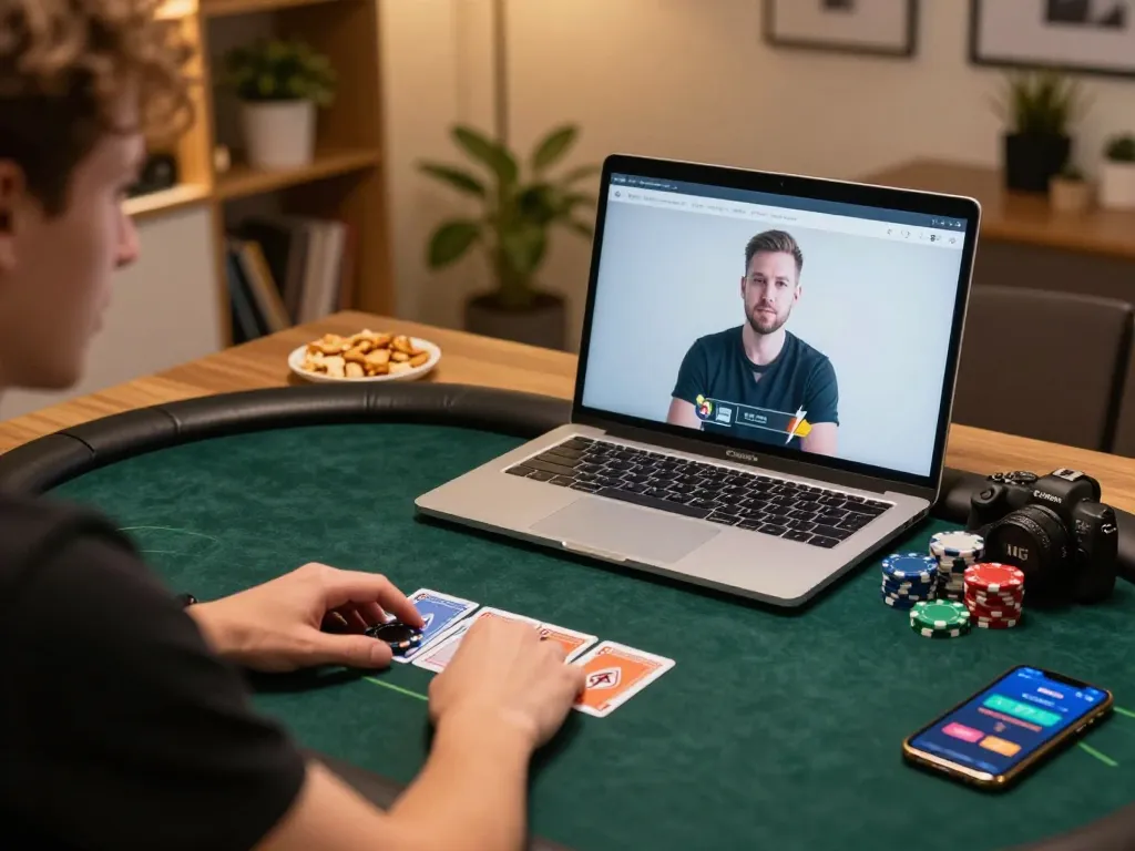 Lucky88 player engaging in an online poker game, focused on strategy and winning.