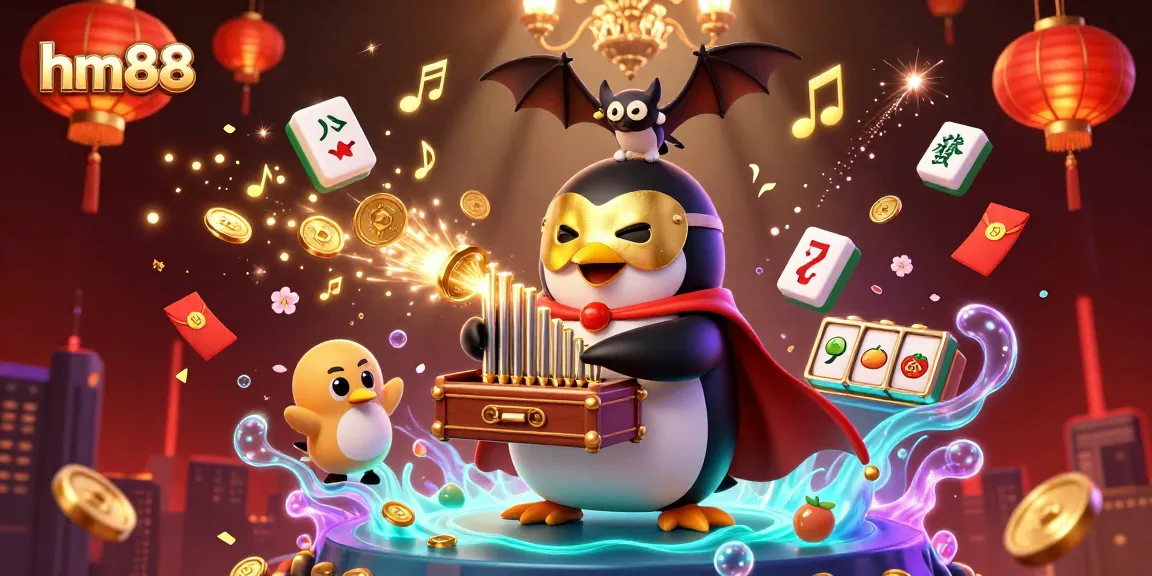 Experience thrilling gameplay with hm88, featuring a vibrant scene with a penguin and casino elements.