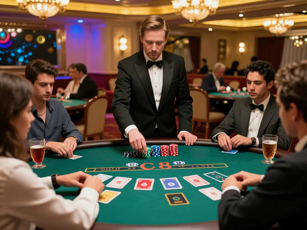 Experience a thrilling Baccarat game at SC88 with players and professional dealer in action.
