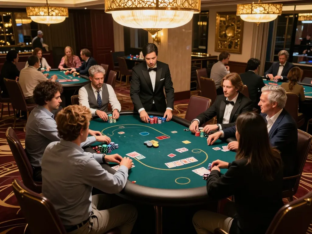 78win players enjoy an engaging poker game in a luxurious casino setting