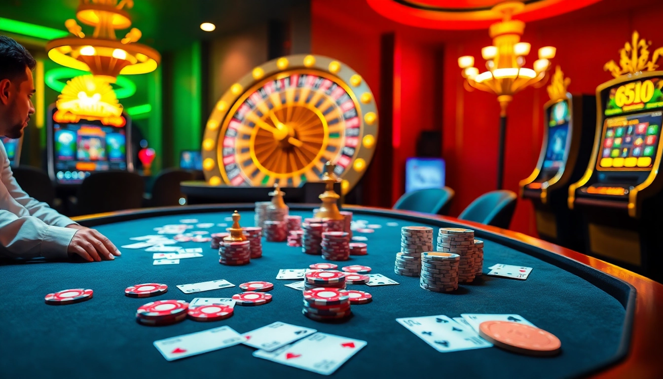 A gamer winning at the poker table with vibrant 68VIP chips and cards scattered around.