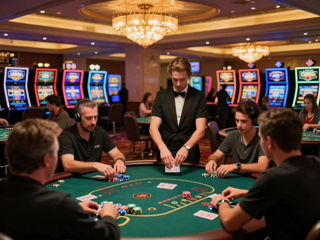 Players enjoying a dynamic poker game at a lively casino, showcasing action with chips on the table and bright ambiance, highlighting gi8 excitement.