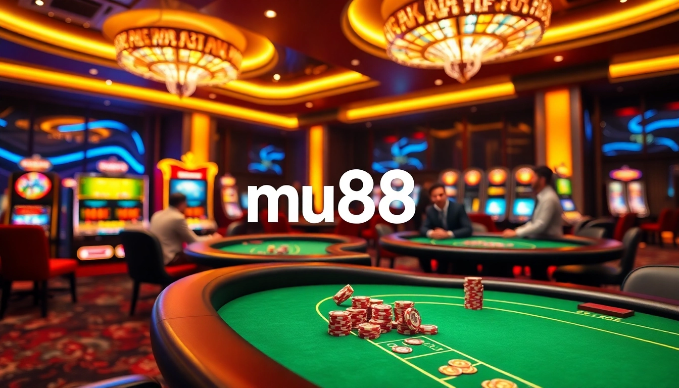 Experience the thrilling world of mu88 casino with vibrant gaming tables and slot machines.