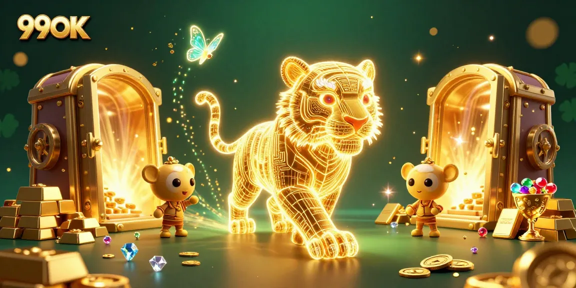 Experience winning thrills at 99OK with an enchanting 3D casino landscape illustration.