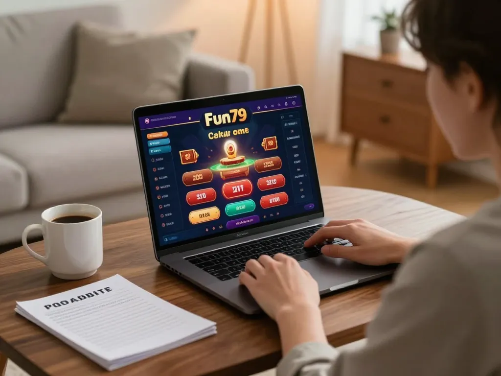 Person enjoying online gaming at Fun79 while managing their betting strategy in a cozy home setting.