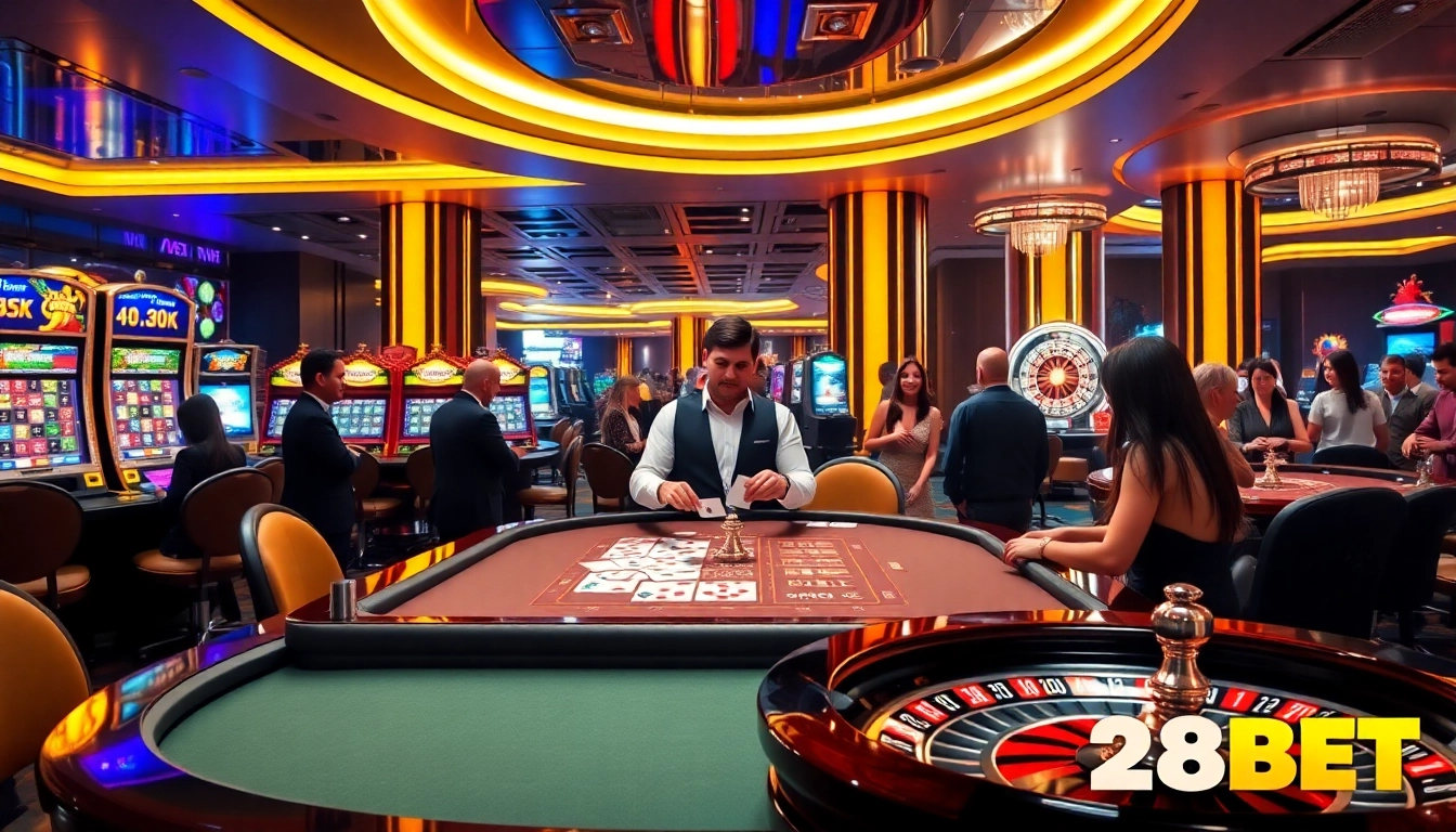 28BET players engaging in an exciting poker game at a luxury casino table.