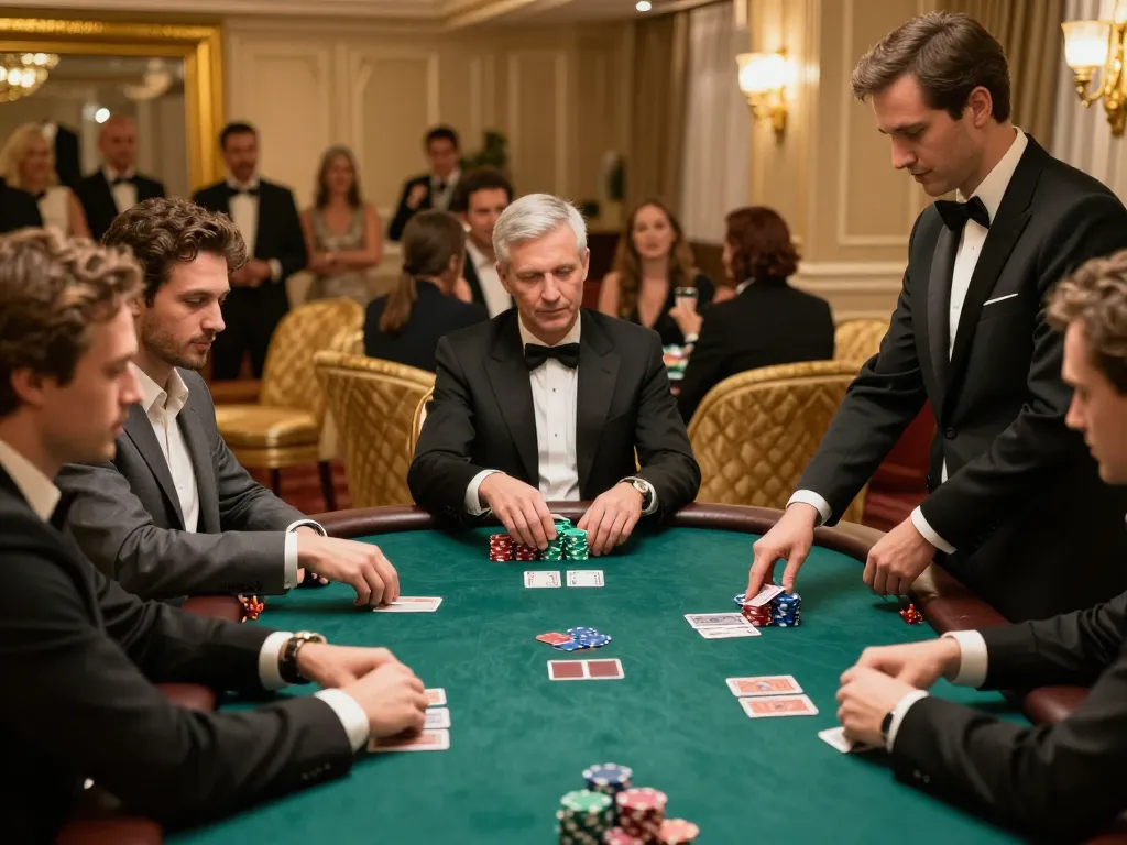 Players at the hit-club poker table making strategic bets during an upscale casino night