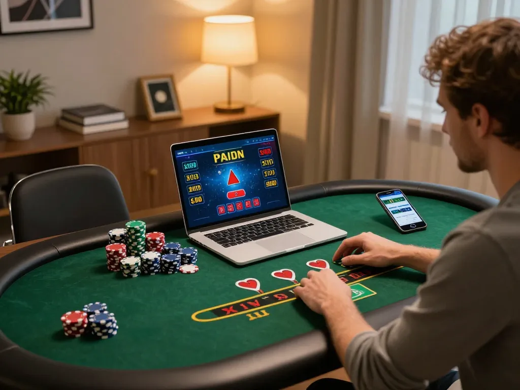 Player engaging in live dealer blackjack at fb88 online casino, showcasing a strategic gambling setup.