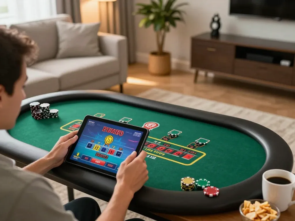 Engaging in online blackjack gameplay at https://jl16-games.org/ in a cozy home setting.