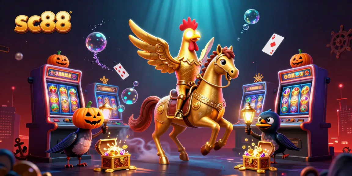 sc88 showcases vibrant casino action with golden rooster characters, jackpot symbols, and dynamic gaming elements.