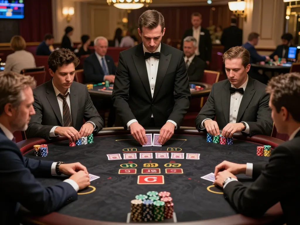 man88 players strategizing at a blackjack table in a luxury casino atmosphere.