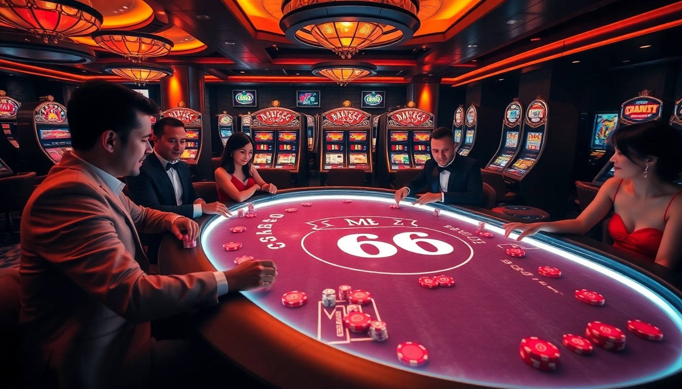 Engaging scene at an MB66-themed casino table with players enjoying poker.
