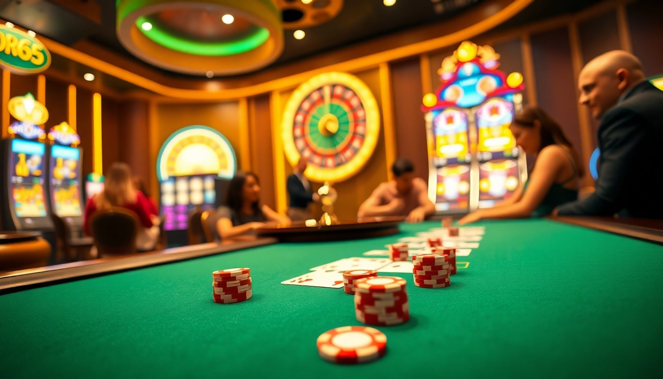 Experience high-stakes gaming at OK365 with vibrant poker tables and thrilling roulette.