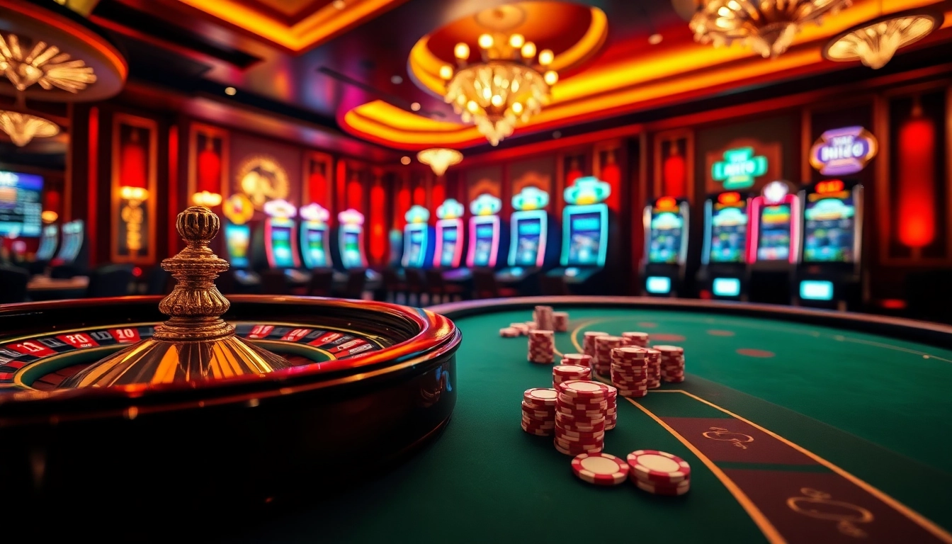 Enjoy thrilling gameplay at https://bl555.uk.com/ with poker chips and roulette wheels in a lavish casino setting.