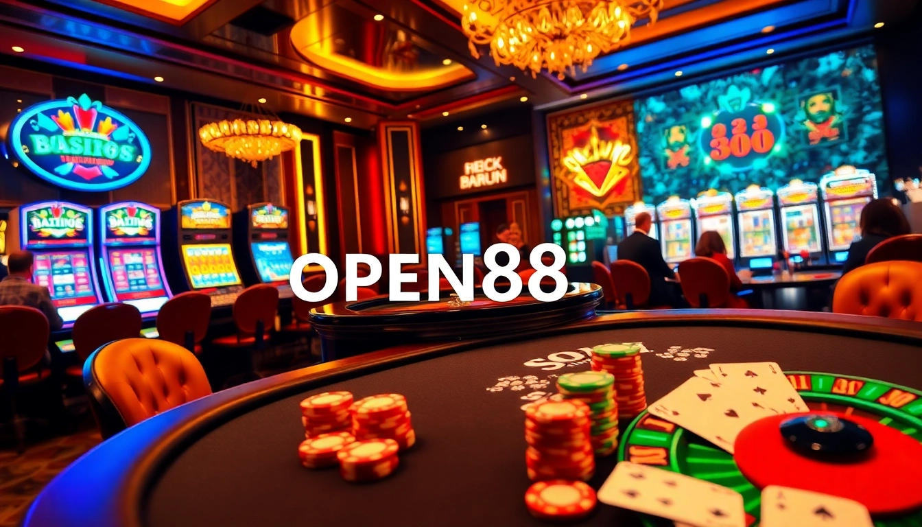 Engaging OPEN88 gaming action at a luxurious casino table with roulette and poker chips.