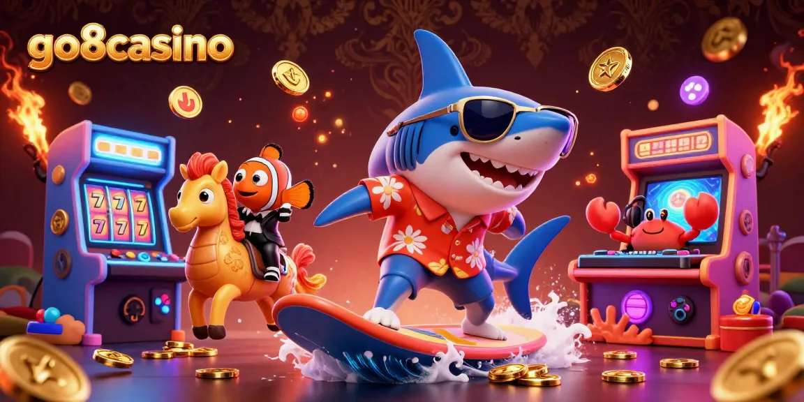 Experience thrilling gameplay at go8casino with a vibrant 3D casino scene filled with excitement.