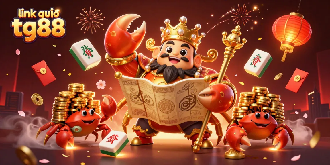 Play exciting casino games now with link vào tg88, featuring a golden crab emperor and treasure-filled atmosphere!
