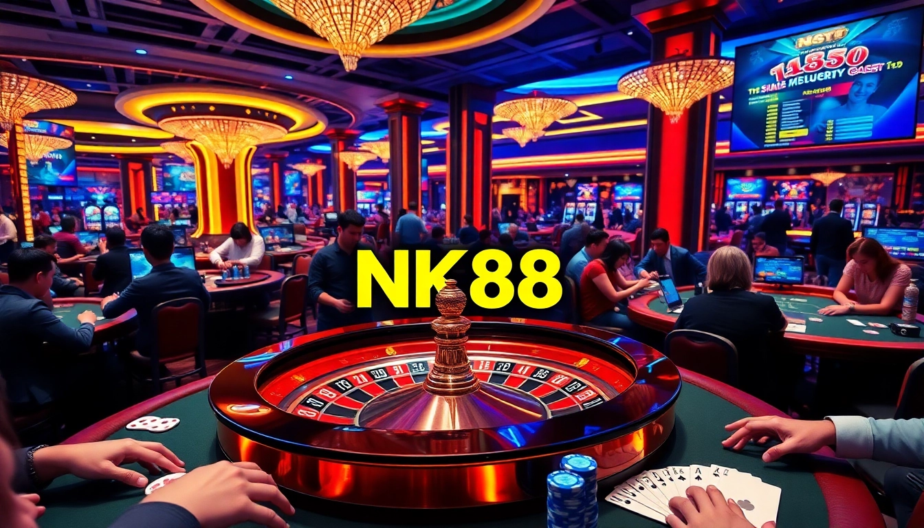 Players engaging with NK88 casino games, showcasing exciting betting action and digital interfaces.