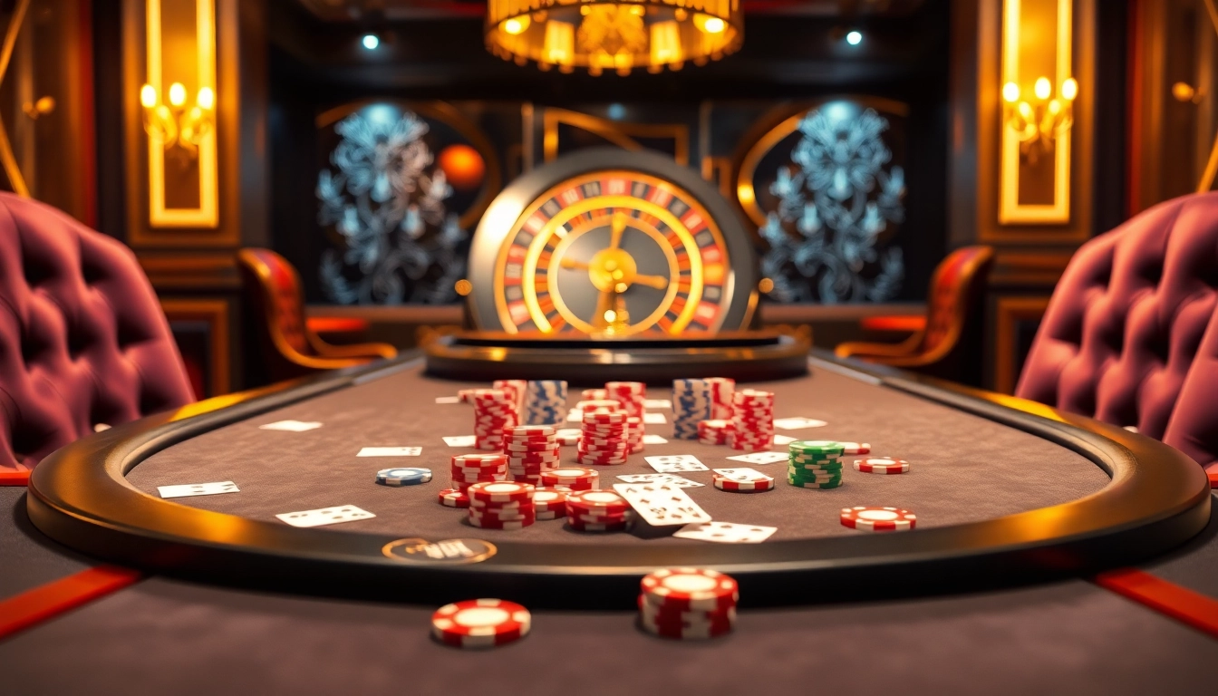 Experience the thrill of winning at 789f's vibrant casino table with colorful chips and cards.