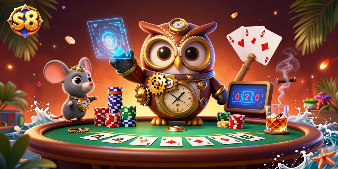 Experience exciting gameplay with s8 as a time-traveler owl and friends engage in dynamic poker action.