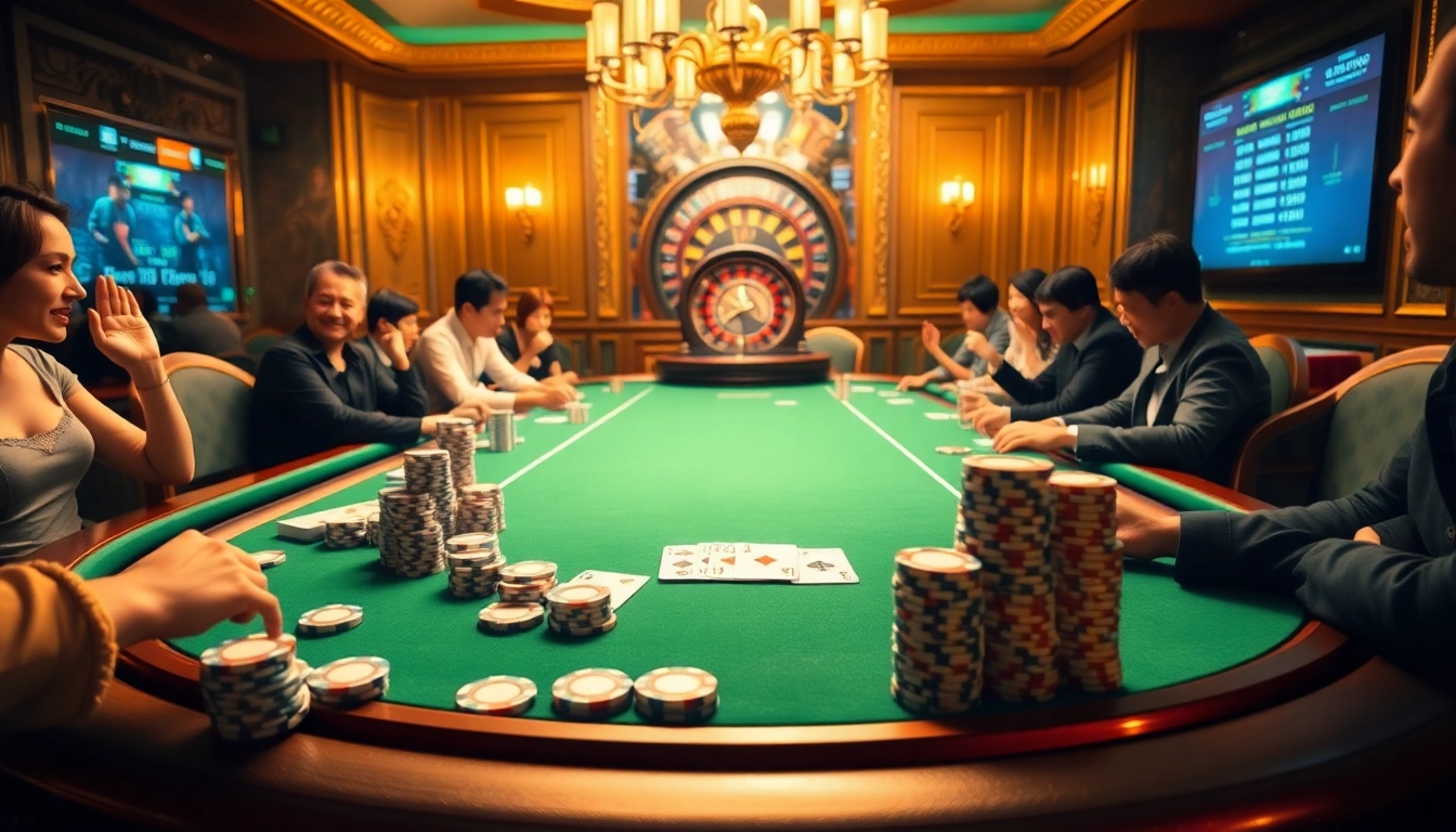 Kèo nhà cái displayed prominently on a luxurious casino table filled with excited players and vibrant betting elements.