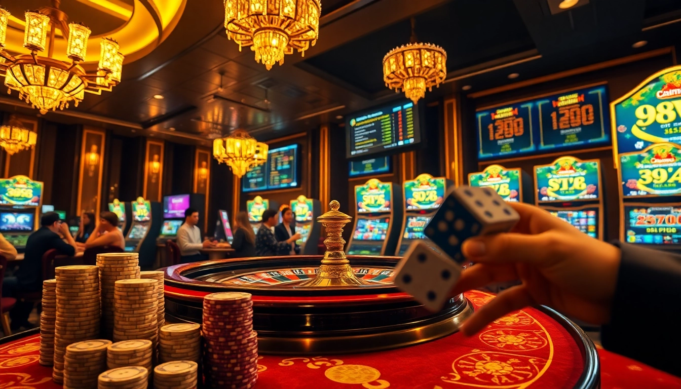 Experience the thrill of 98win with players at a luxurious casino table celebrating a big win.
