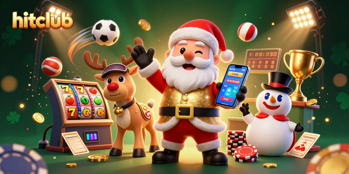 Experience the thrill of hitclub with Santa and friends celebrating big wins in a vibrant casino atmosphere.
