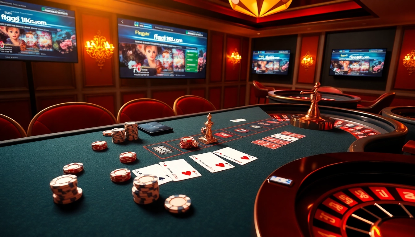 Experience the excitement of online gambling at ffgg88.com with vivid casino visuals of poker and roulette.