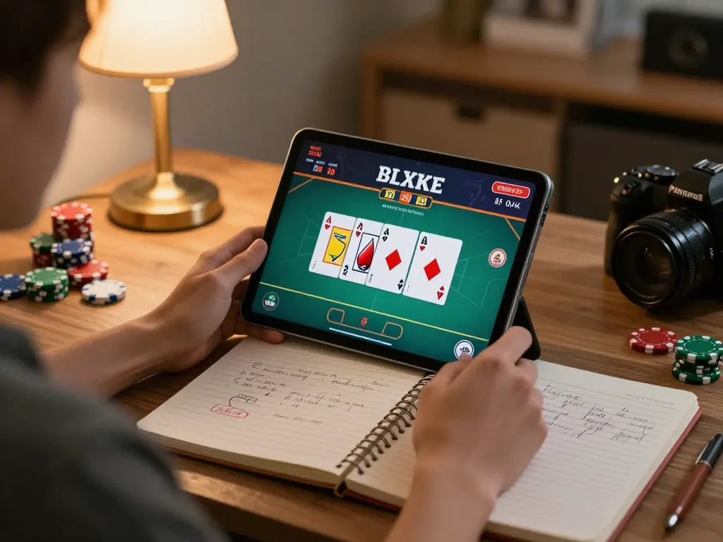 XX88 player strategizing with tablet for online poker game while enjoying cozy home environment